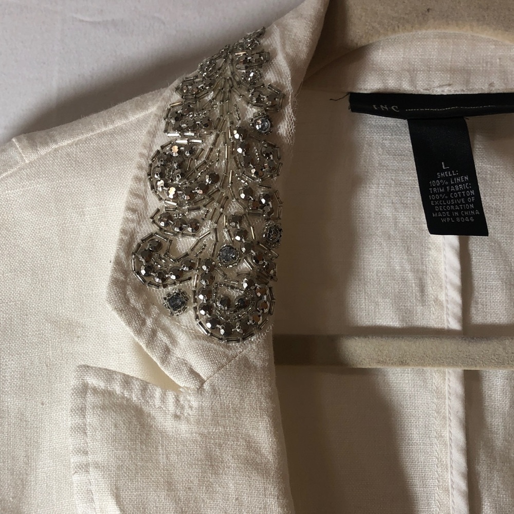 INC International Concepts Cream Embellished Jacket, Size L - Picture 4 of 9